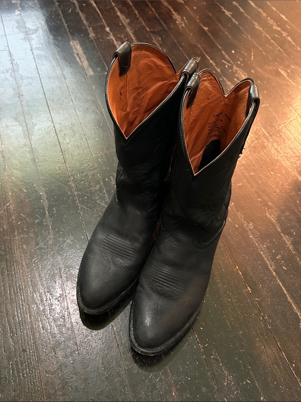 Men's Black Leather Cowboy Boots with Tan Interior